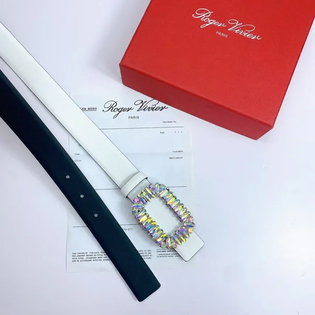 White Multicolor Strap Iridescent Crystal Buckle Leather Belt 3