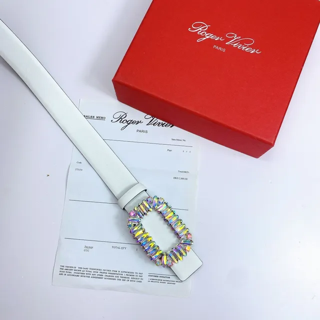 White Multicolor Strap Iridescent Crystal Buckle Leather Belt 5