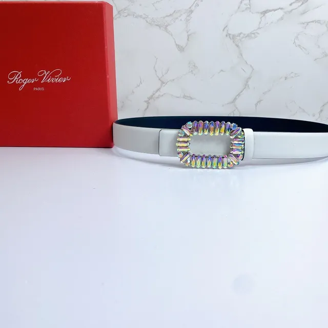 White Multicolor Strap Iridescent Crystal Buckle Leather Belt 6