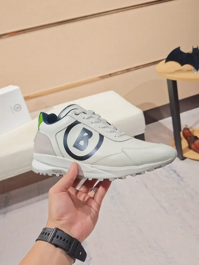 White Navy Monogrammed Side Panel Leather Upper Sneakers 4