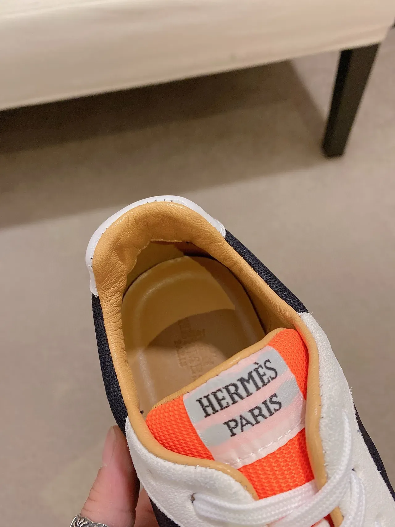 White Navy Orange Mixed-Material Retro Runner Sneaker 6
