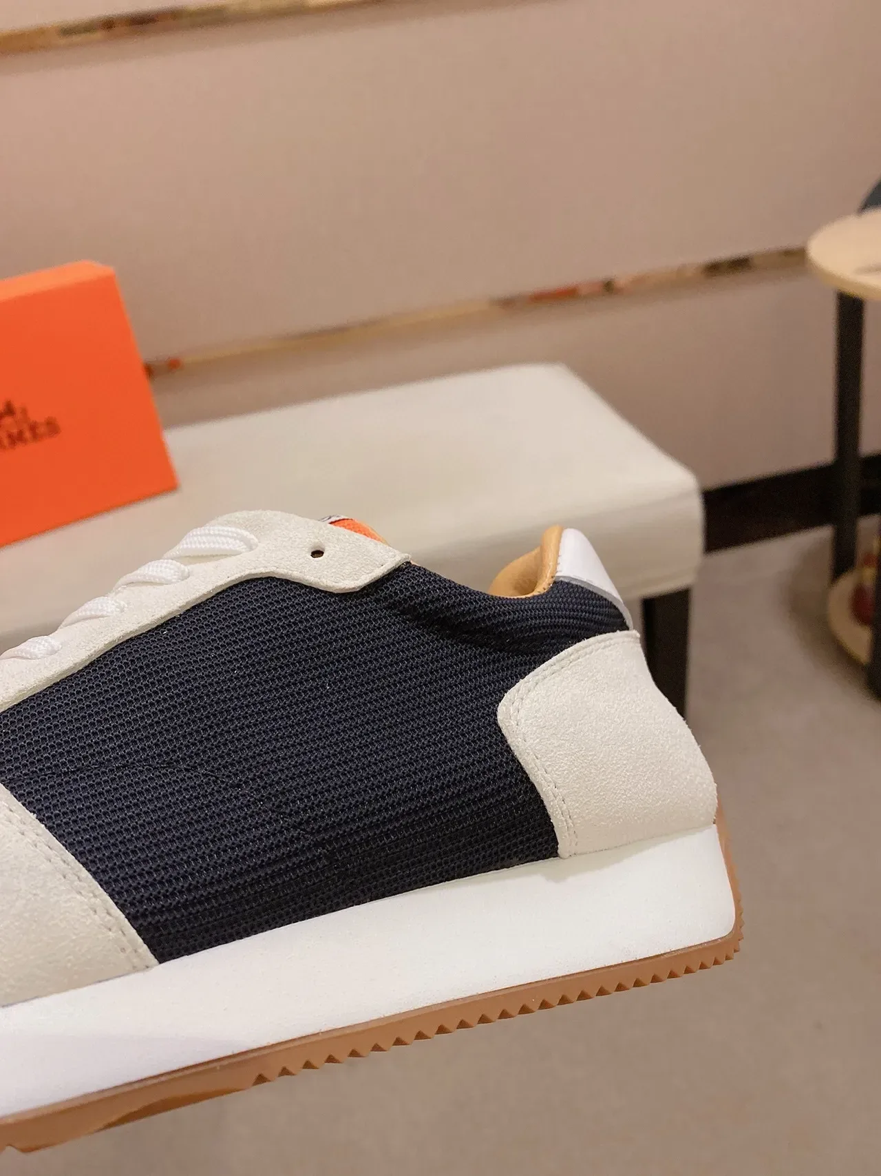 White Navy Orange Mixed-Material Retro Runner Sneaker 7
