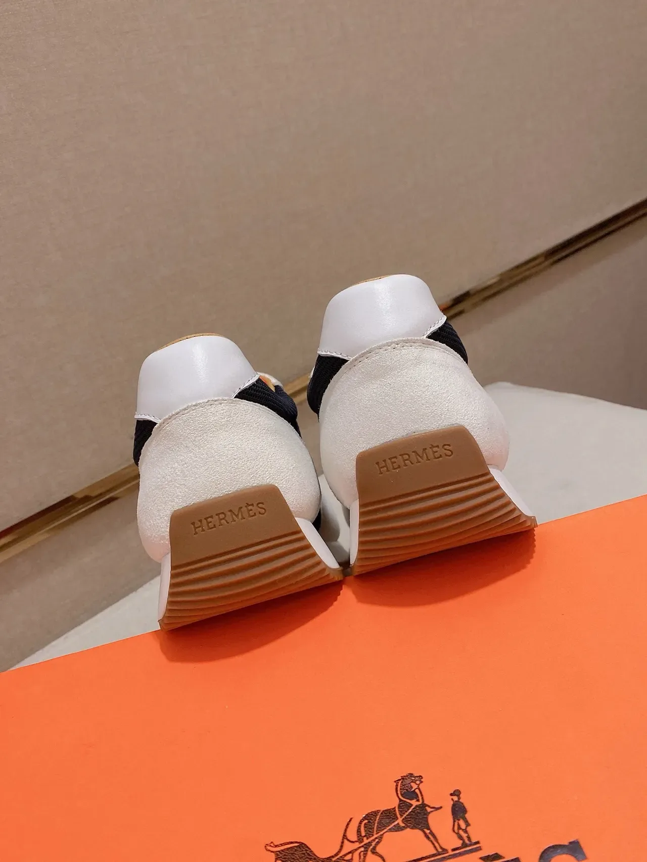 White Navy Orange Mixed-Material Retro Runner Sneaker 8