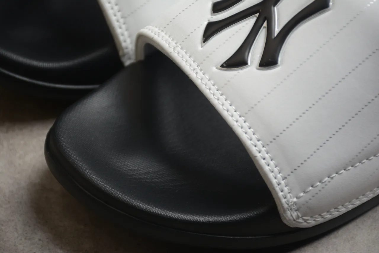 White Quilted Strap Black Sole Slipper 7
