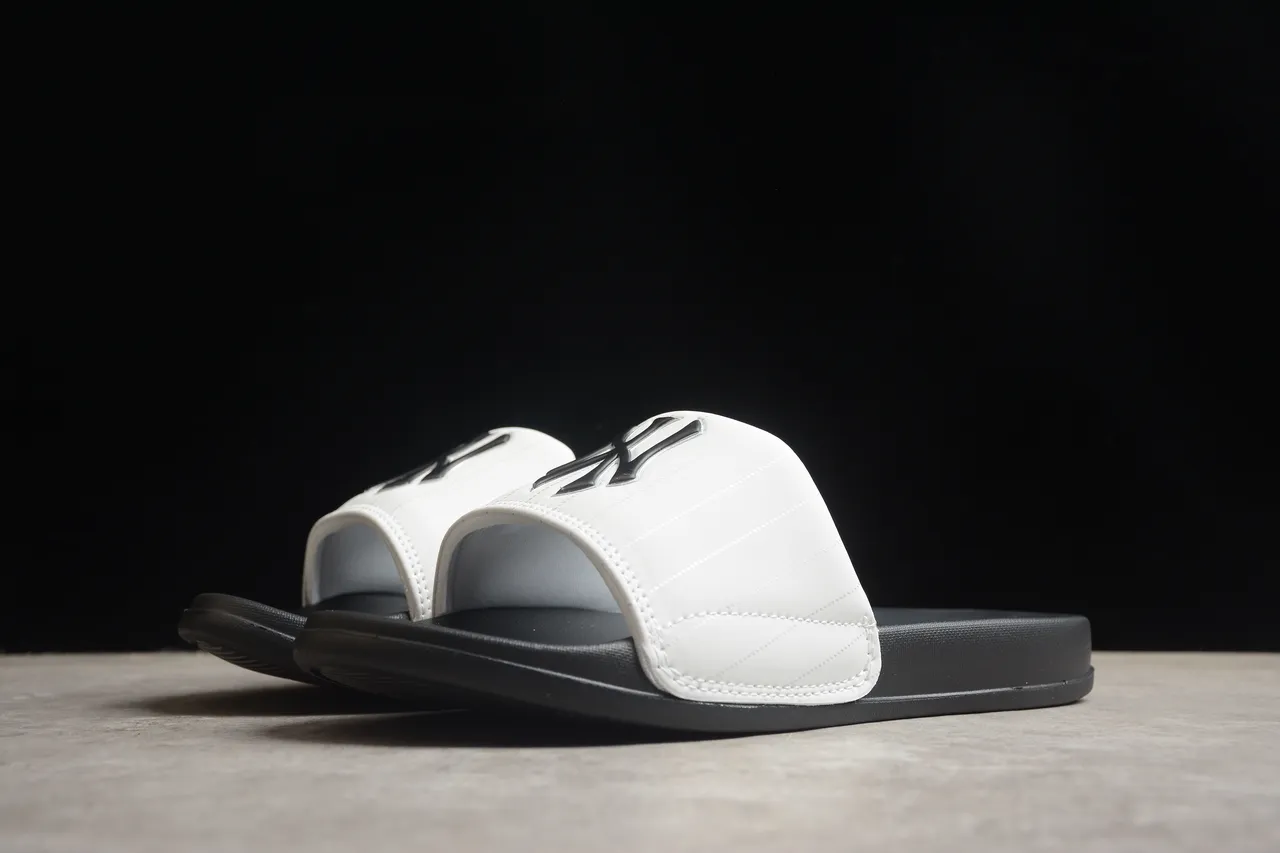 White Quilted Strap Black Sole Slipper 13