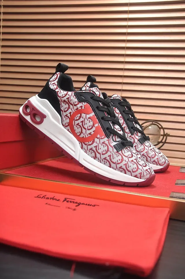 White Red Monogram-Print Textile Upper Sculpted Midsole Sneakers 3