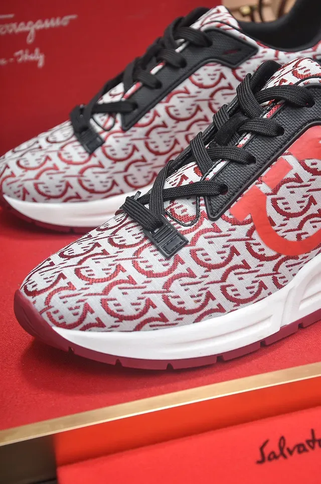 White Red Monogram-Print Textile Upper Sculpted Midsole Sneakers 8