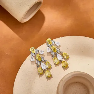 Yellow and Clear Pear-Cut Chandelier Earrings