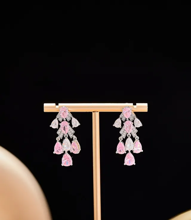 Yellow and Clear Pear-Cut Chandelier Earrings 2