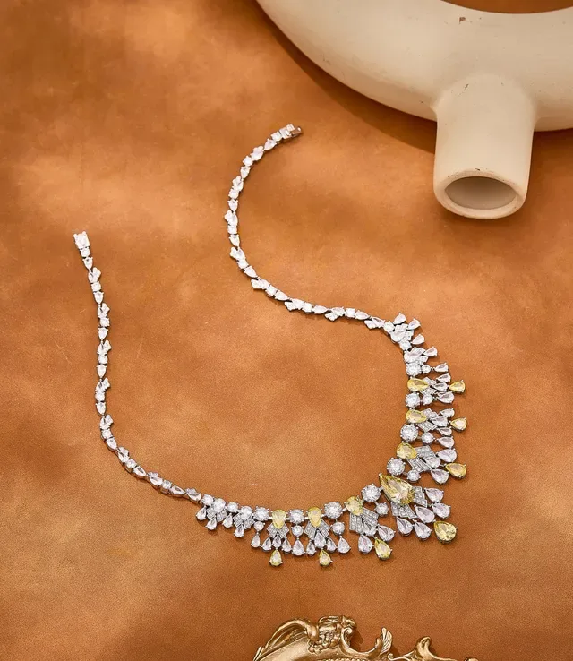 Yellow and White Gemstone Bib Cascade Necklace 2