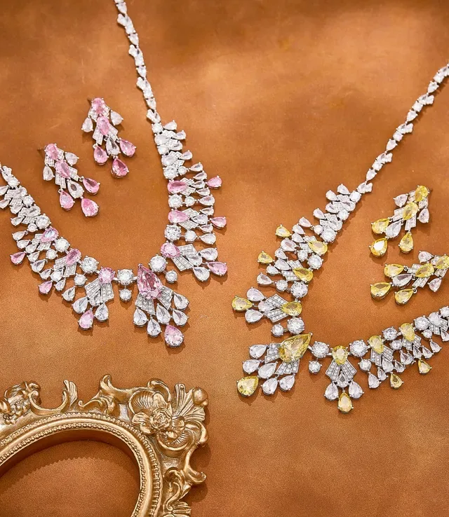 Yellow and White Gemstone Bib Cascade Necklace 3