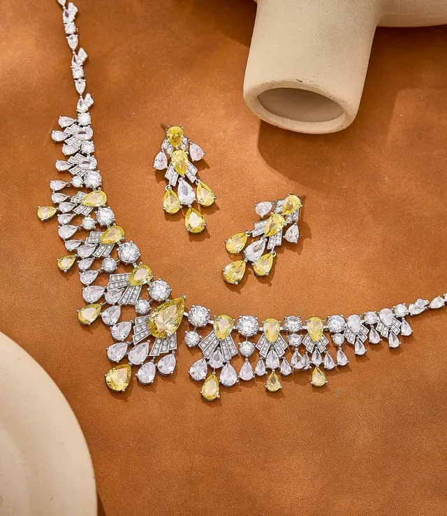 Yellow and White Gemstone Bib Cascade Necklace 5