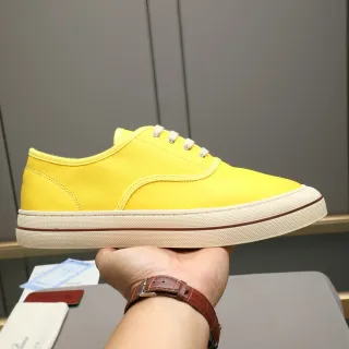 Yellow Beige Low-Top Lace-Up Canvas Shoes