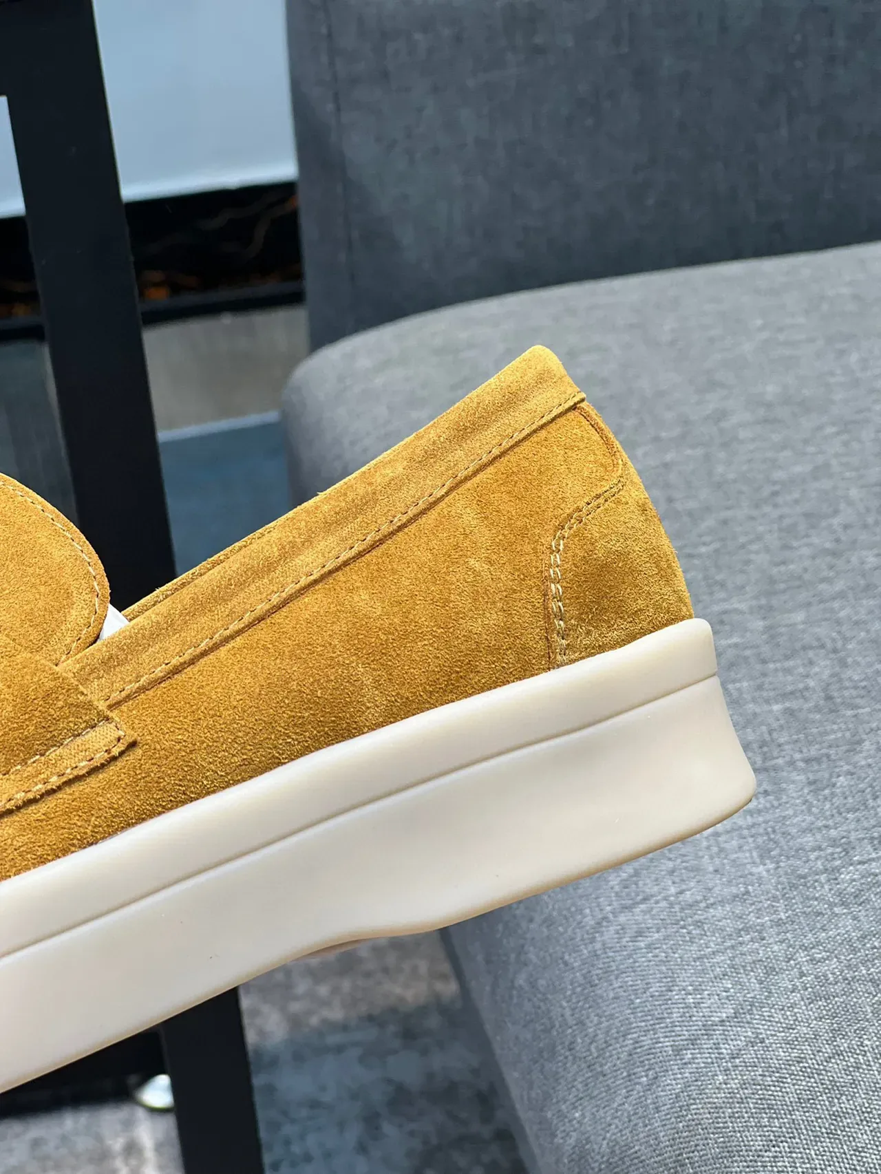 Yellow Beige Suede Upper Penny Strap Loafer 7