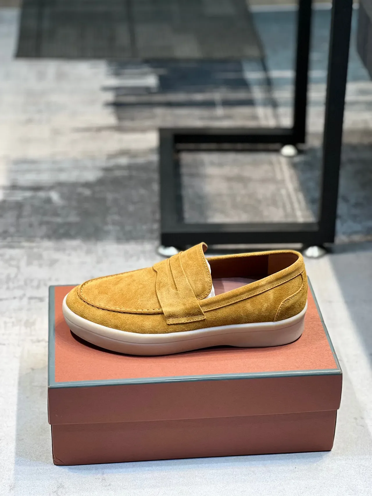 Yellow Beige Suede Upper Penny Strap Loafer 9