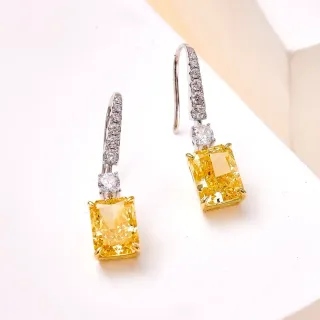 Yellow Silver Drop Rectangular Gemstone Earrings