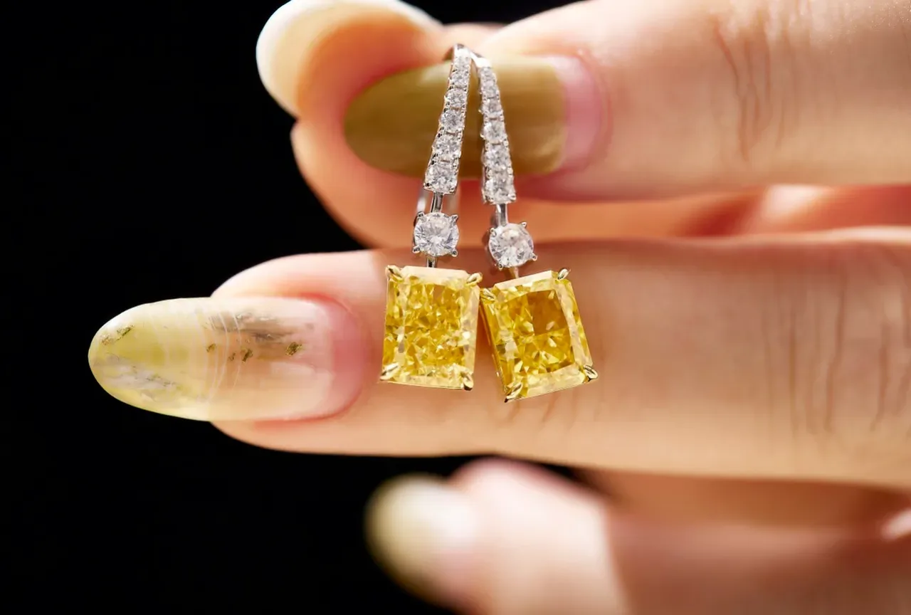 Yellow Silver Drop Rectangular Gemstone Earrings 5