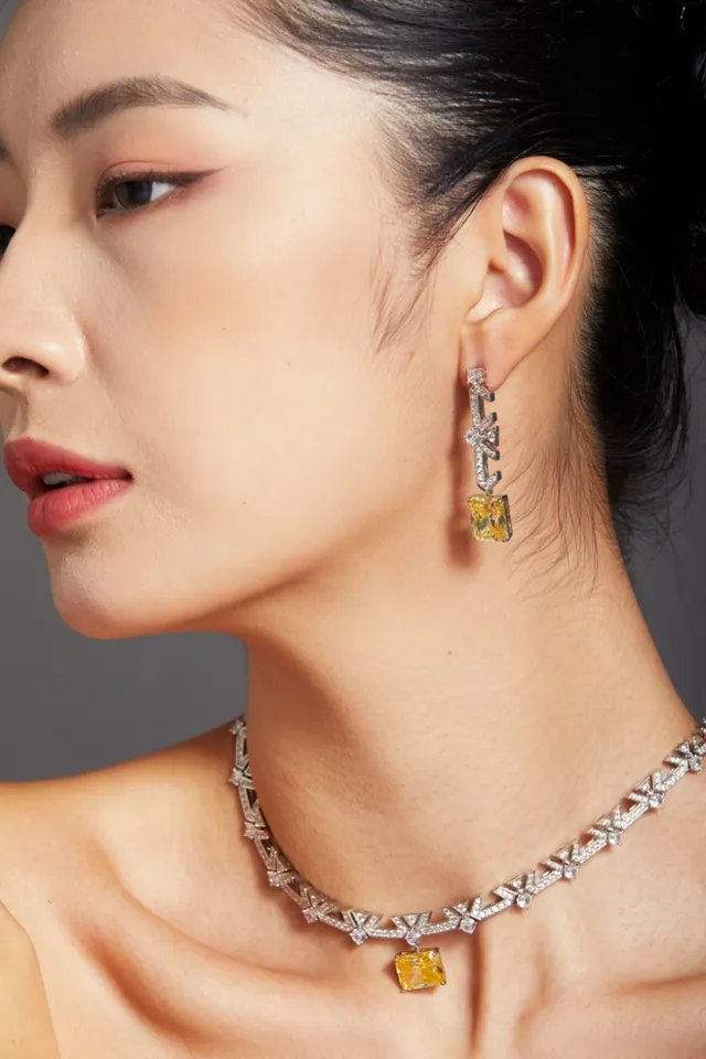 Yellow Silver Geometric Dangling Earrings 6