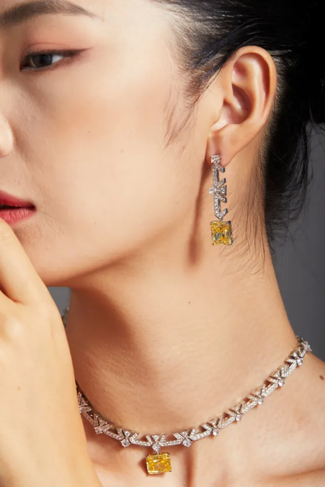 Yellow Silver Geometric Dangling Earrings 8