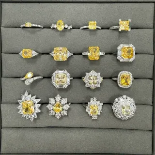 Yellow White Center Stone Accent Stones Ring