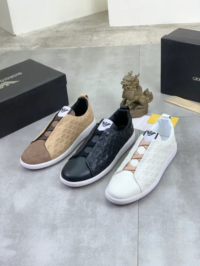 Giorgio Armani Beige Brown Embossed Eagle Motif Slip-On Construction Lifestyle Sneakers 2
