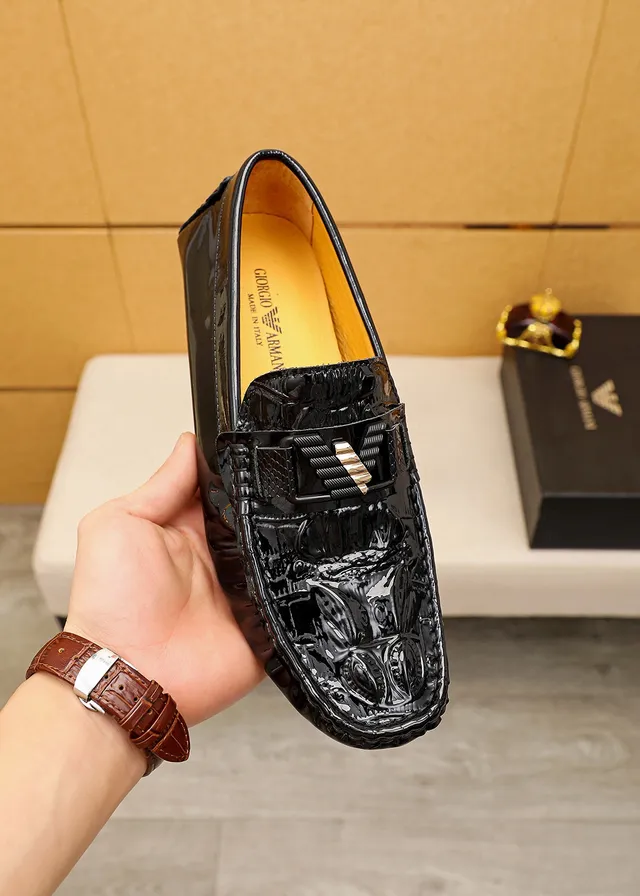 Giorgio Armani Crocodile-Embossed Patent Leather Loafers 7