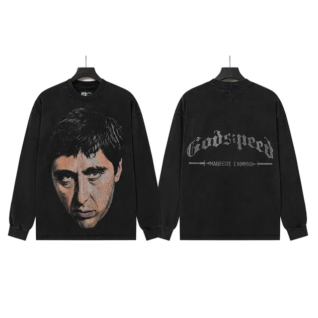 Godspeed Black Gray Distressed Wash Photorealistic Face Graphic T-Shirt 2