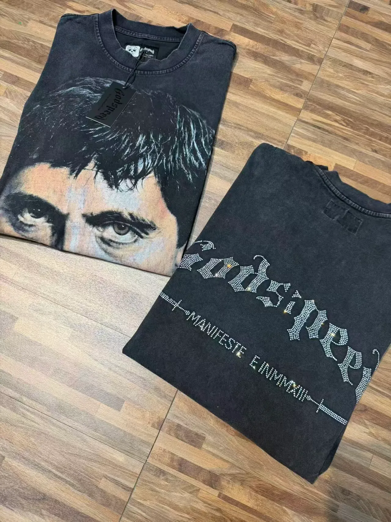Godspeed Black Gray Distressed Wash Photorealistic Face Graphic T-Shirt 7