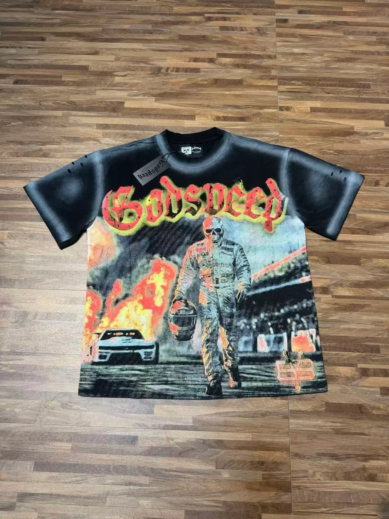 Godspeed Distressed Graphic Print Black T-Shirt 2