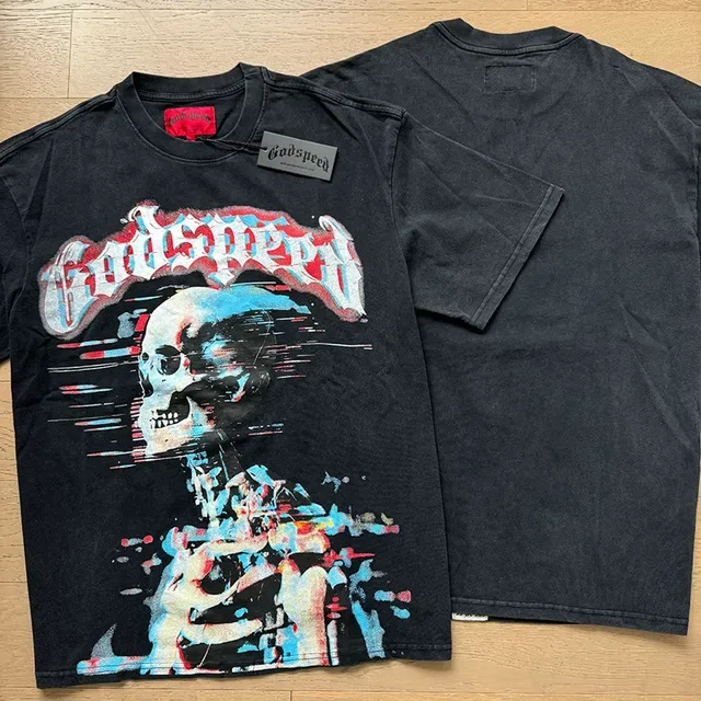 Godspeed Glitch Skull Graphic Black T-Shirt 7
