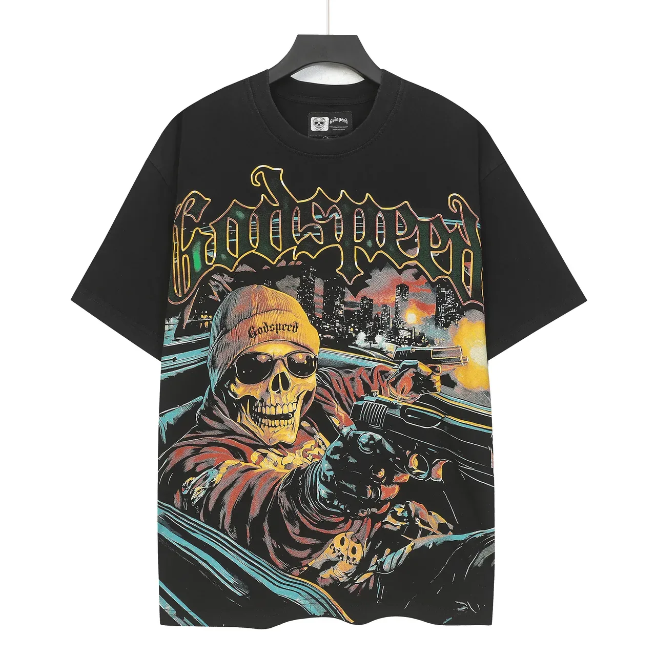 Camiseta Godspeed oversized negra con estampado gráfico 2