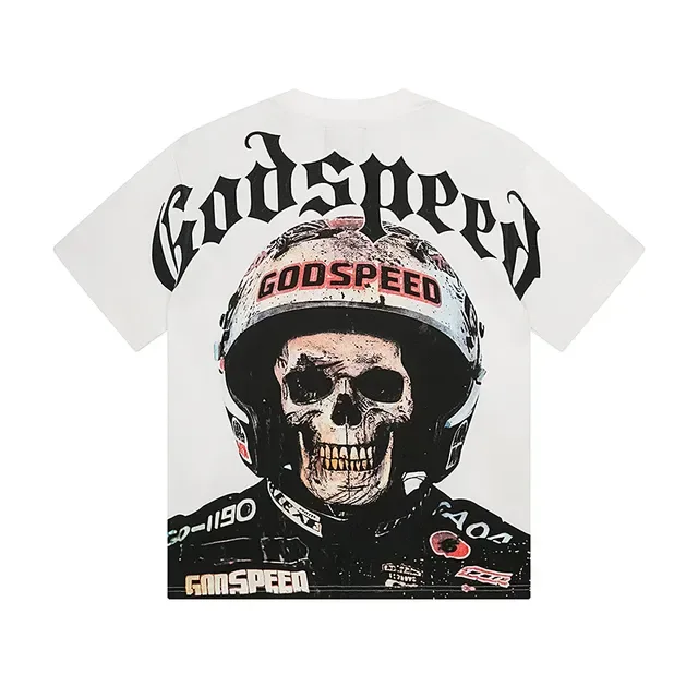 Godspeed Skull Helmet Graphic White T-Shirt 3