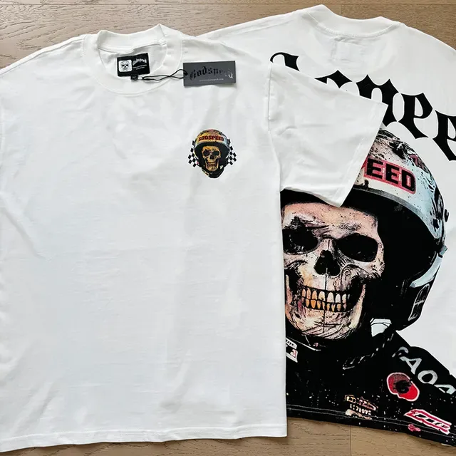 Godspeed Skull Helmet Graphic White T-Shirt 4
