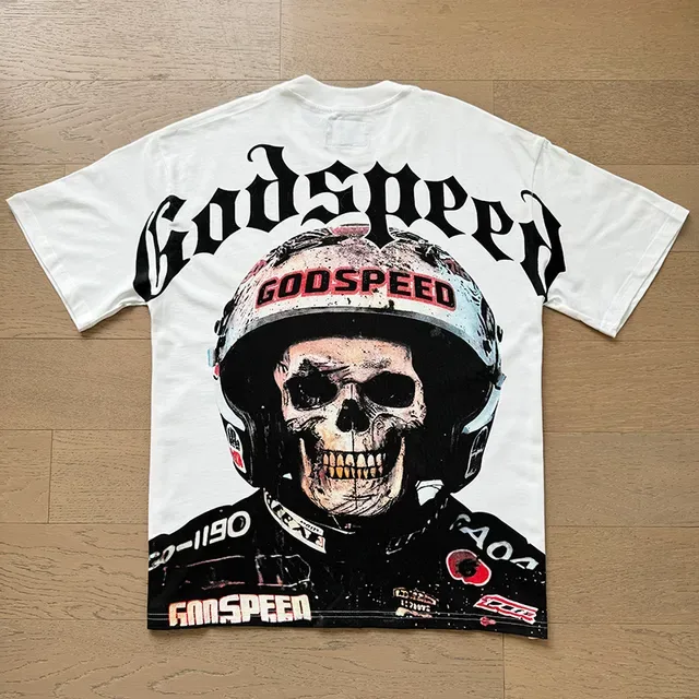 Godspeed Skull Helmet Graphic White T-Shirt 7