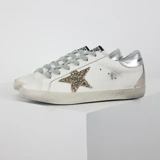 Golden Goose Superstar Distressed White Glitter Star Lifestyle Sneakers