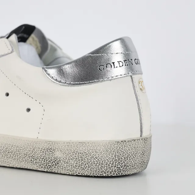 Golden Goose Superstar White Silver Distressed Rubber Sole Glitter Star Patch Lifestyle Sneakers 4