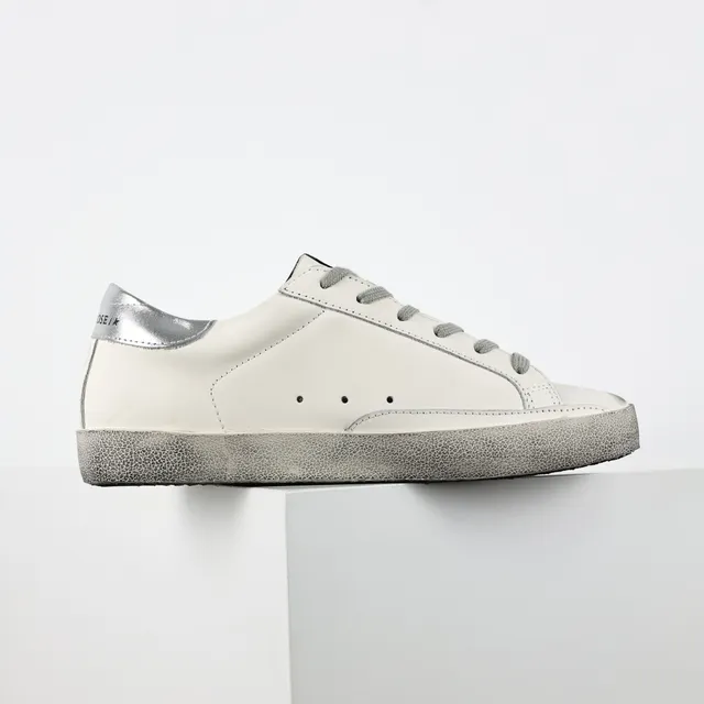 Golden Goose Superstar White Silver Distressed Rubber Sole Glitter Star Patch Lifestyle Sneakers 7