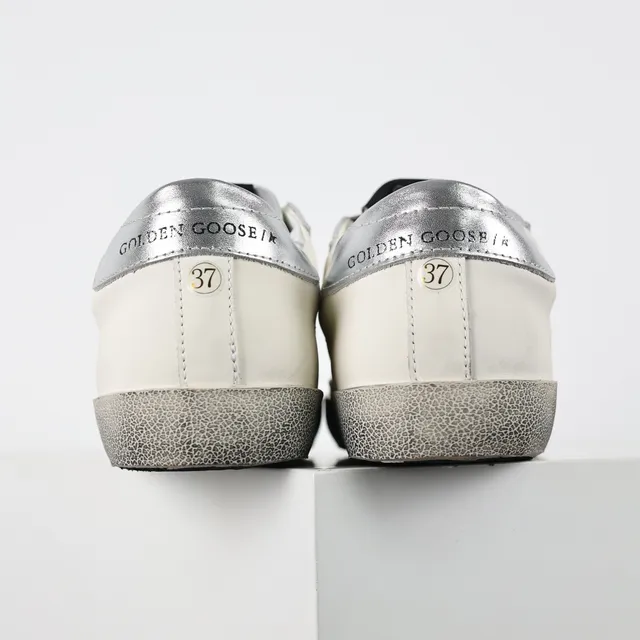 Golden Goose Superstar White Silver Distressed Rubber Sole Glitter Star Patch Lifestyle Sneakers 8