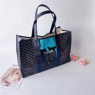 Goyard Saint-Louis Tote Navy Blue Structured Coated Canvas Monogrammed Goyardine Tote Bag