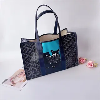 Goyard Saint-Louis Tote Navy Blue Structured Coated Canvas Monogrammed Goyardine Tote Bag 12