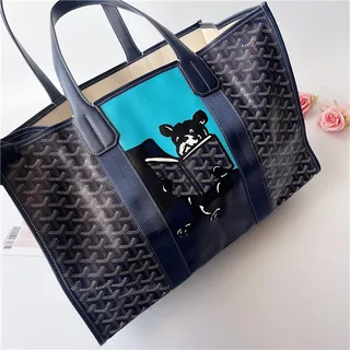 Goyard Saint-Louis Tote Navy Blue Structured Coated Canvas Monogrammed Goyardine Tote Bag 14