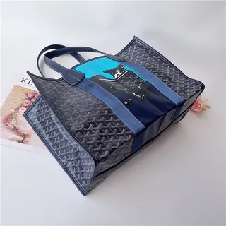Goyard Saint-Louis Tote Navy Blue Structured Coated Canvas Monogrammed Goyardine Tote Bag 15