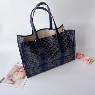 Goyard Saint-Louis Tote Navy Blue Structured Coated Canvas Monogrammed Goyardine Tote Bag 17