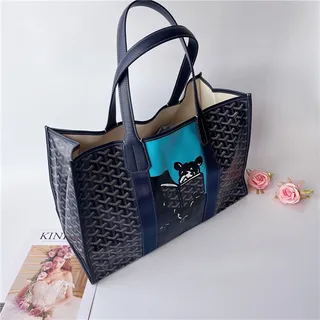 Goyard Saint-Louis Tote Navy Blue Structured Coated Canvas Monogrammed Goyardine Tote Bag 18