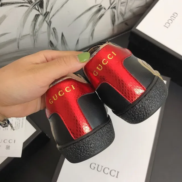 Gucci Ace Black Gold Logo Red Green Web Lifestyle Sneakers 3