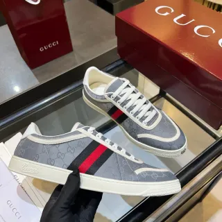 Gucci Ace Gray GG Monogram Web Stripe Lifestyle Sneakers