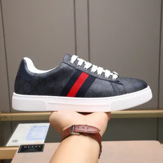 Gucci Ace Navy GG Monogram Web Stripe Lifestyle Sneakers