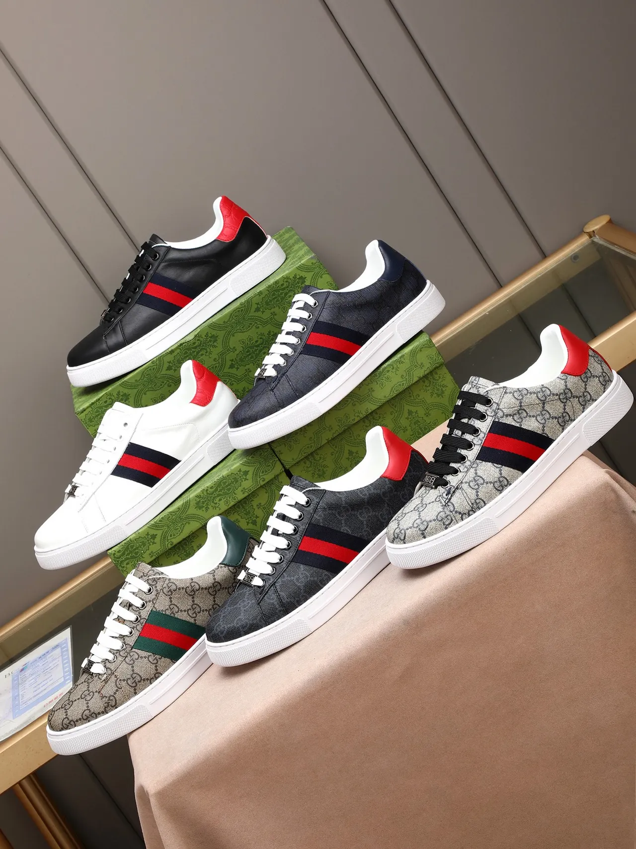 Gucci Ace Navy GG Monogram Web Stripe Lifestyle Sneakers 2