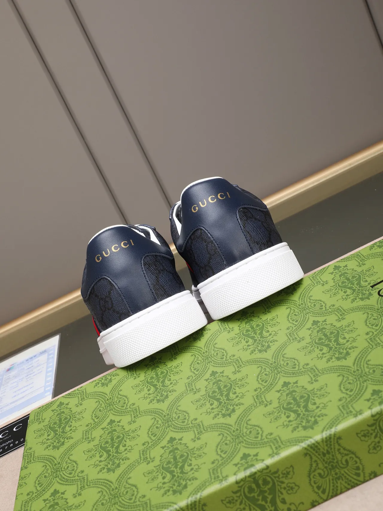 Gucci Ace Navy GG Monogram Web Stripe Lifestyle Sneakers 4