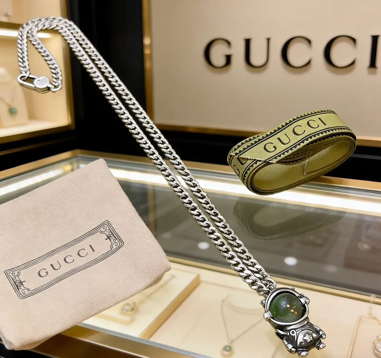 Gucci Astronaut Pendant Silver Chain Necklace 4